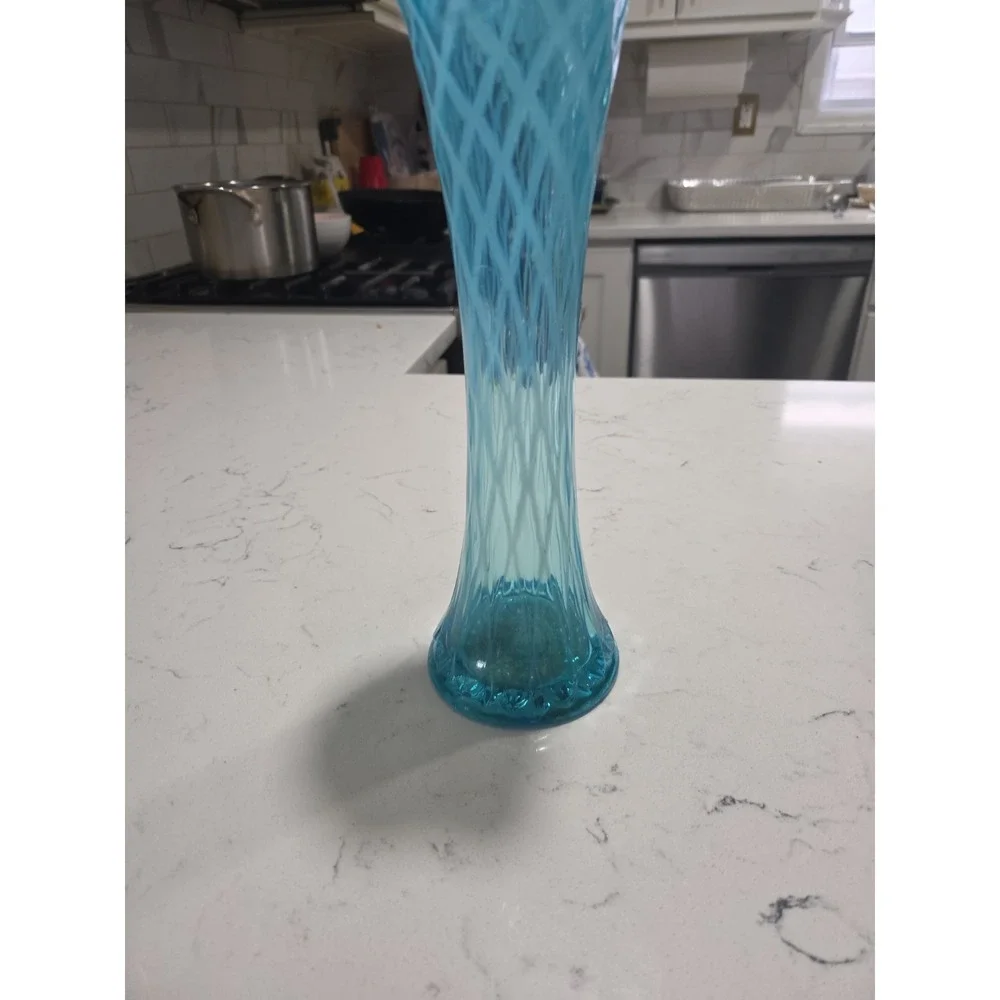 Fenton Blue Glass Opalescent Swung Vase 11 inches Tall